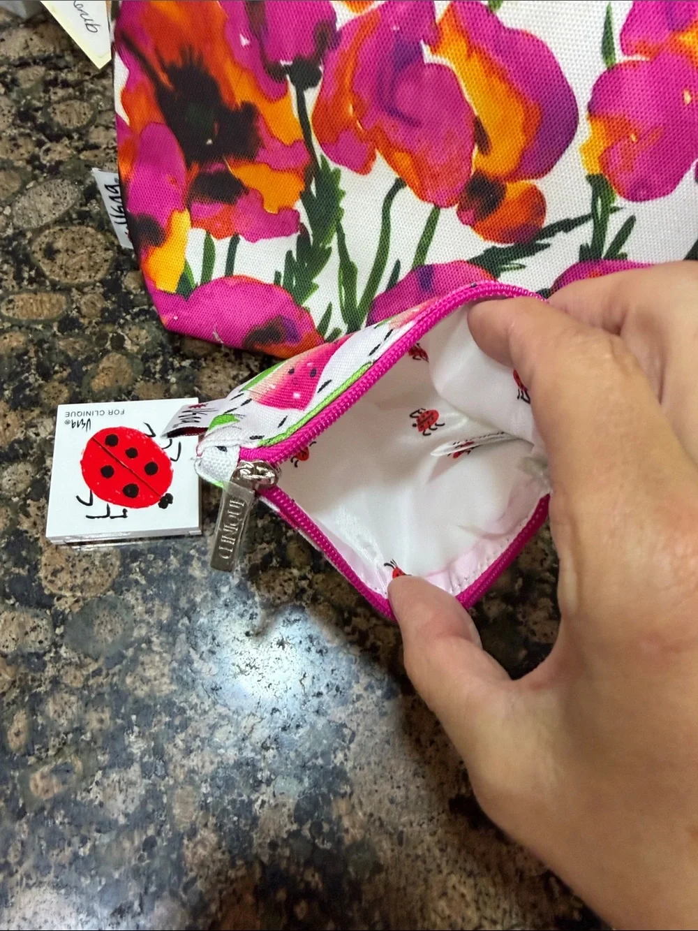 Clinique Vera Neumann Pink Floral & Watermelon Zip Pouch Set